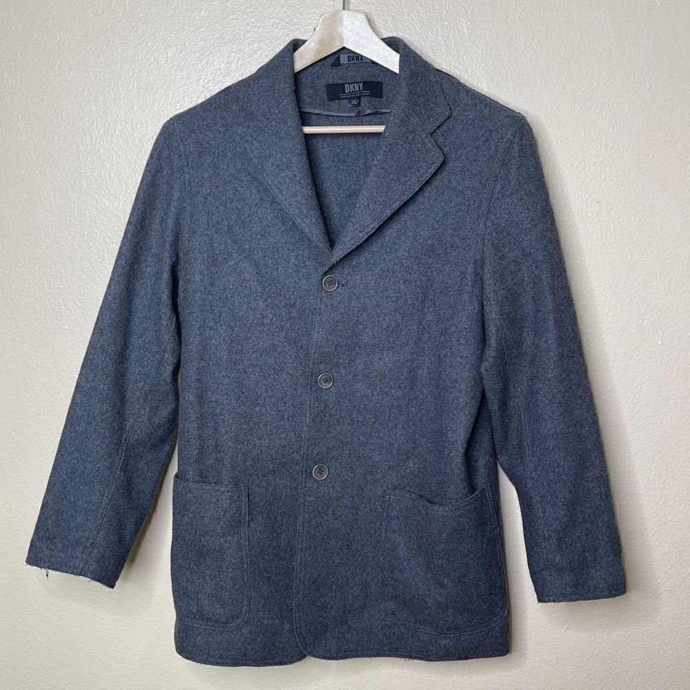 DKNY Blazer Mens Medium Gray Wool Bland Buttons Pockets Casual